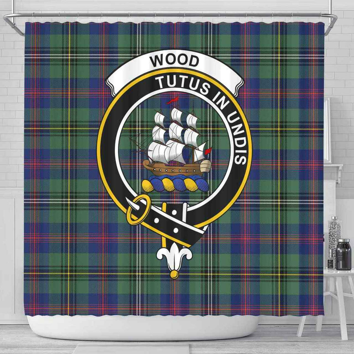 Wood Tartan Crest Shower Curtain