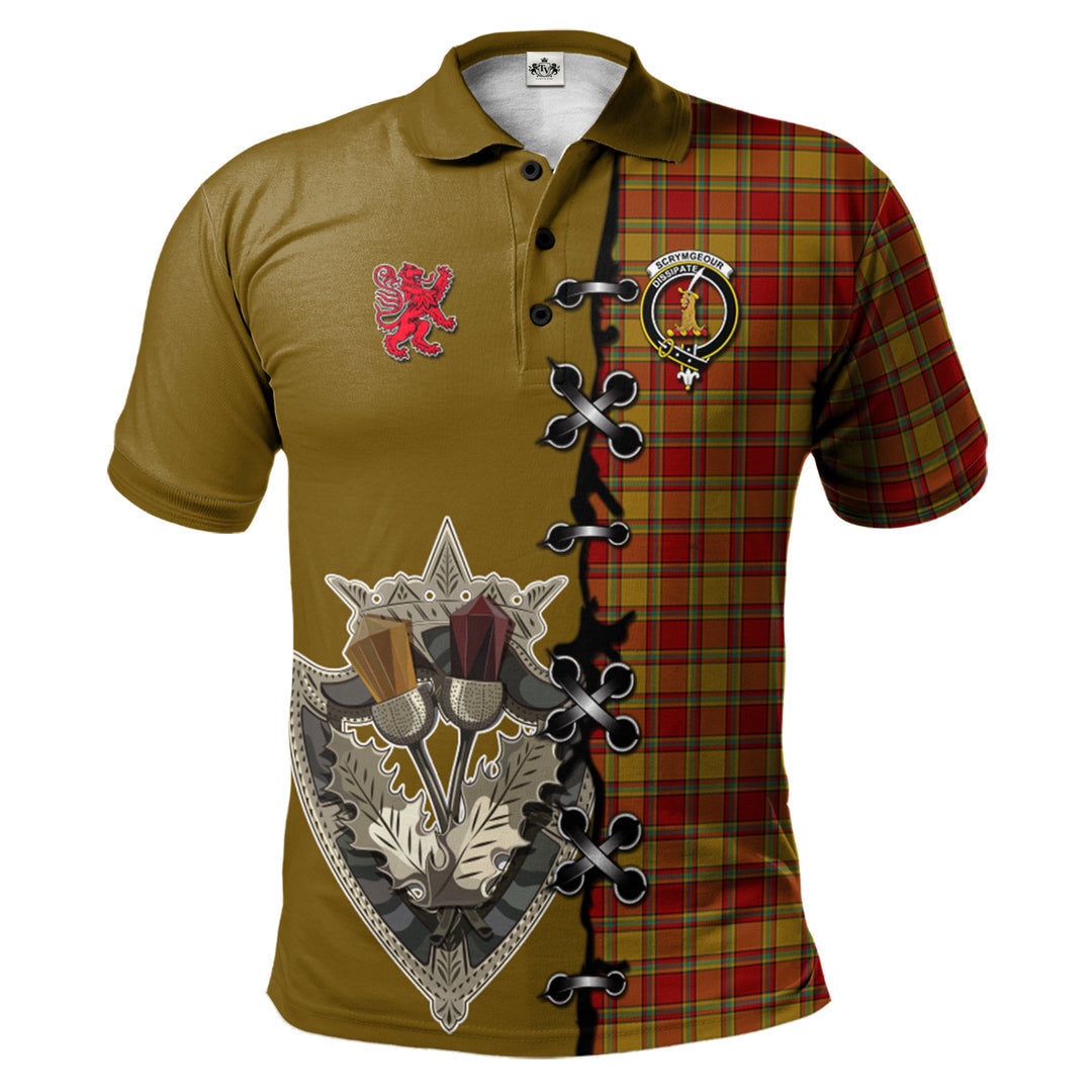 Scrymgeour Tartan Polo Shirt - Lion Rampant And Celtic Thistle Style