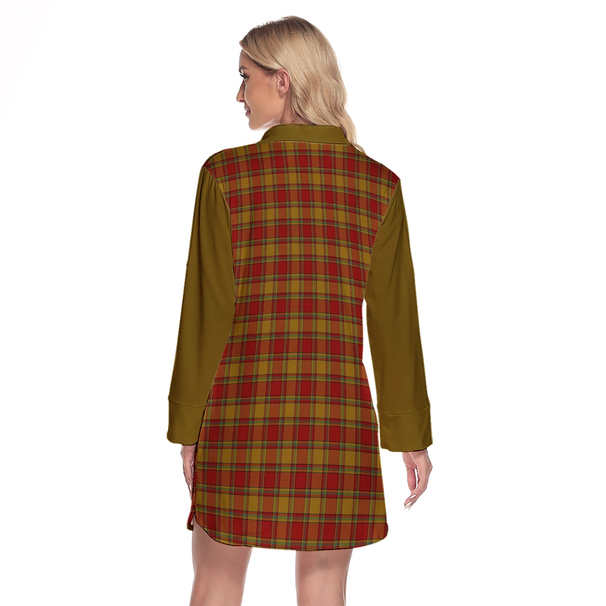 Scrymgeour Tartan Women's Lapel Shirt Dress With Long Sleeve