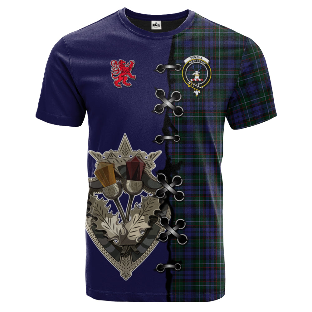 Sempill Tartan T-shirt - Lion Rampant And Celtic Thistle Style
