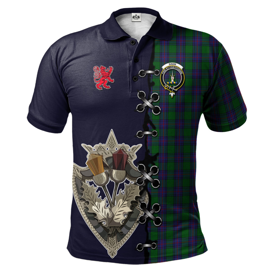 Shaw Tartan Polo Shirt - Lion Rampant And Celtic Thistle Style