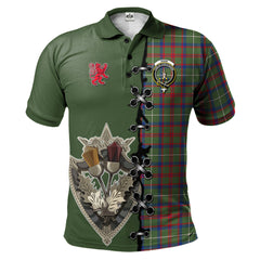Shaw Green Modern Tartan Polo Shirt - Lion Rampant And Celtic Thistle Style