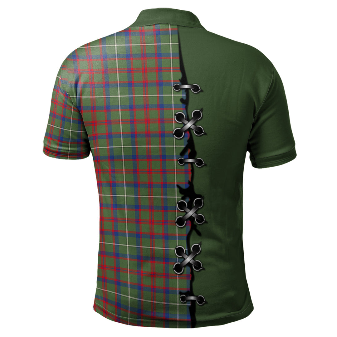 Shaw Green Modern Tartan Polo Shirt - Lion Rampant And Celtic Thistle Style