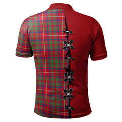 Shaw Red Modern Tartan Polo Shirt - Lion Rampant And Celtic Thistle Style