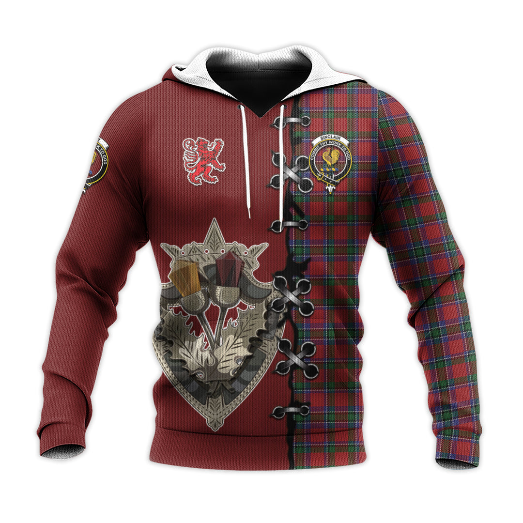 Sinclair Tartan Hoodie - Lion Rampant And Celtic Thistle Style