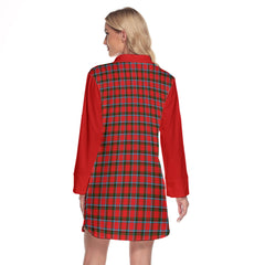 Sinclair Modern Tartan Women's Lapel Shirt Dress With Long Sleeve