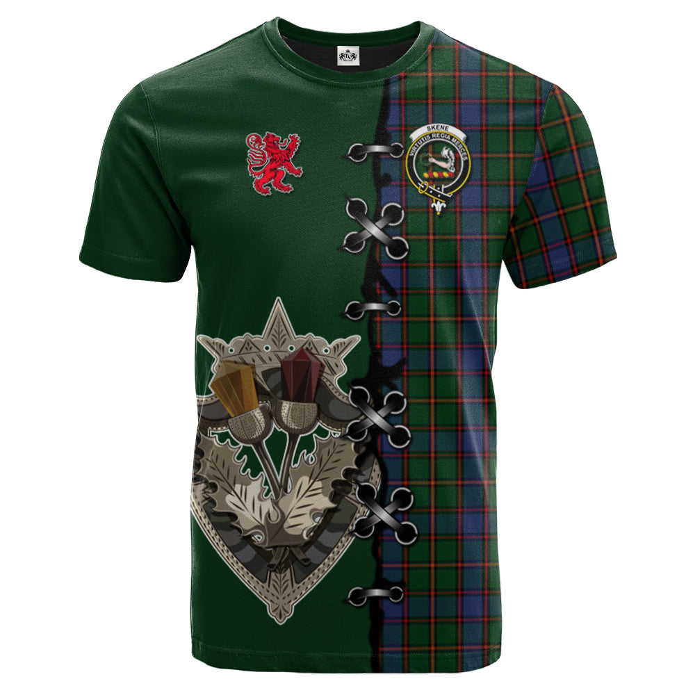 Skene Tartan T-shirt - Lion Rampant And Celtic Thistle Style