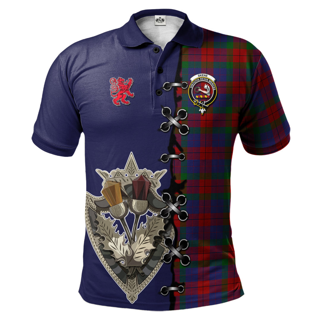 Skene of Cromar Tartan Polo Shirt - Lion Rampant And Celtic Thistle Style