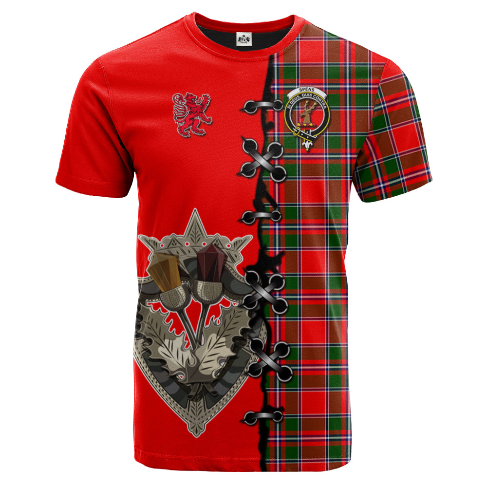 Spens Modern Tartan T-shirt - Lion Rampant And Celtic Thistle Style