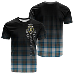 Stewart Muted Blue Tartan Crest T-shirt - Alba Celtic Style