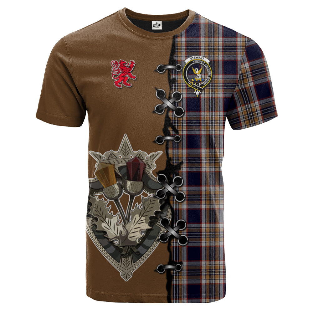 Stewart Navy Tartan T-shirt - Lion Rampant And Celtic Thistle Style