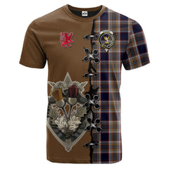 Stewart Navy Tartan T-shirt - Lion Rampant And Celtic Thistle Style