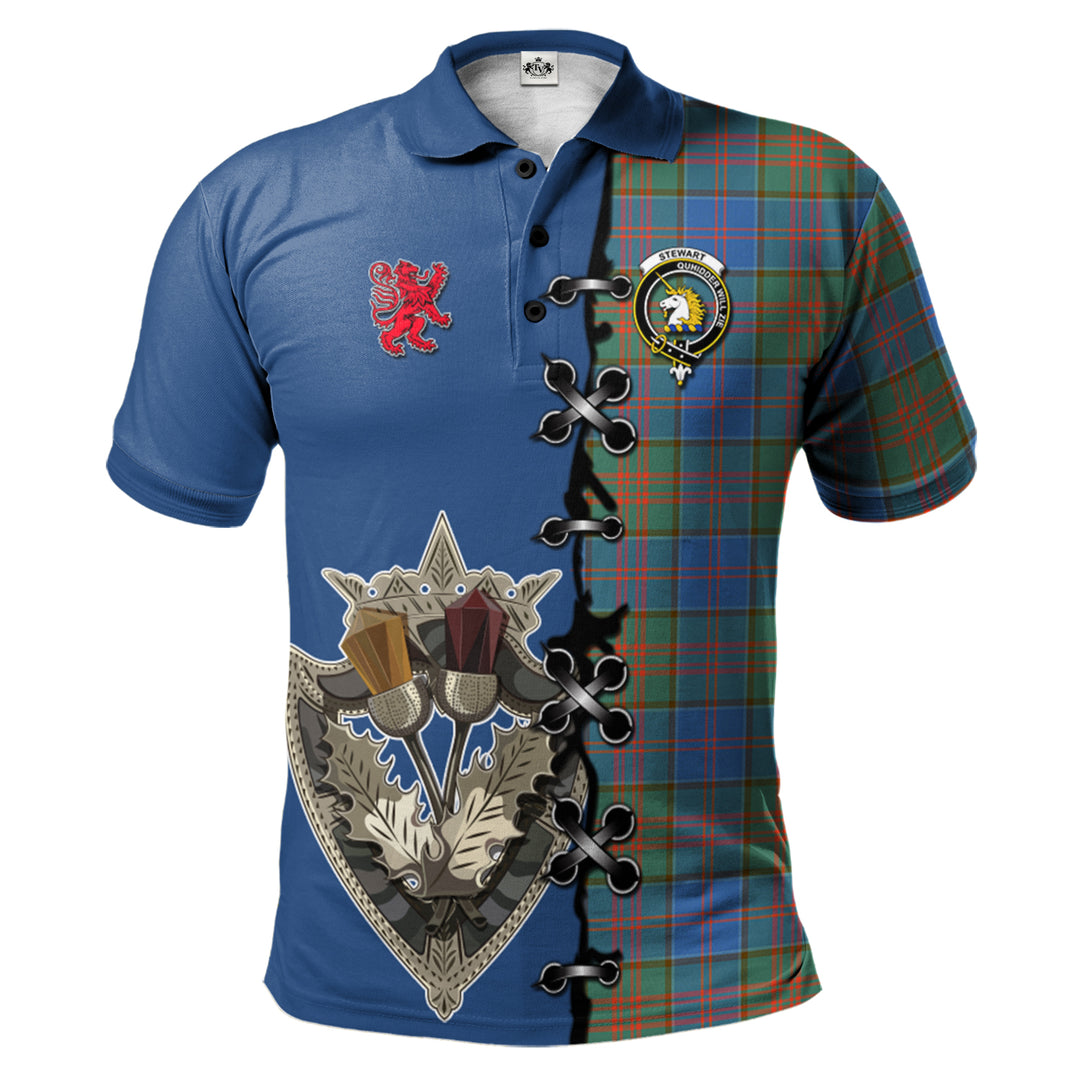 Stewart of Appin Hunting Ancient Tartan Polo Shirt - Lion Rampant And Celtic Thistle Style