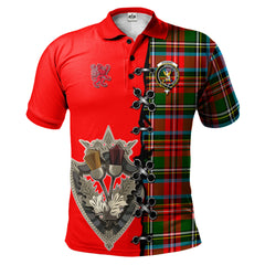 Stewart Royal Tartan Polo Shirt - Lion Rampant And Celtic Thistle Style