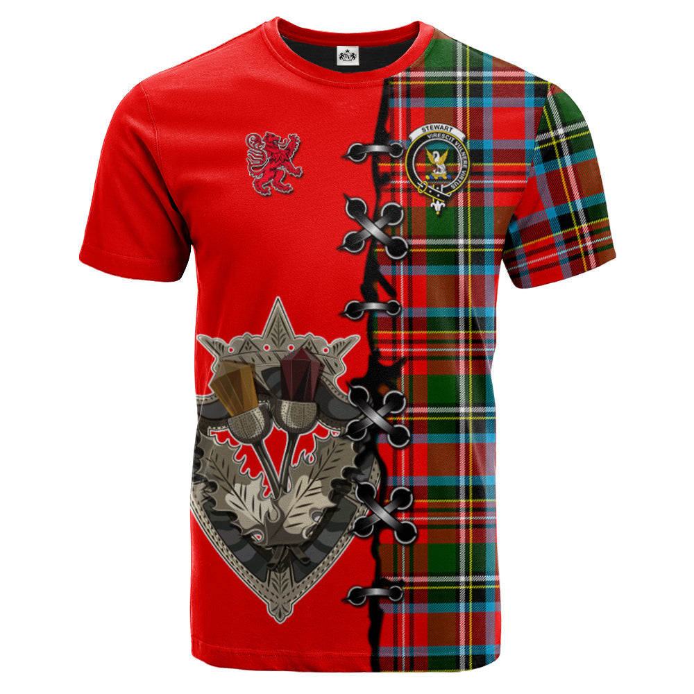 Stewart Royal Tartan T-shirt - Lion Rampant And Celtic Thistle Style