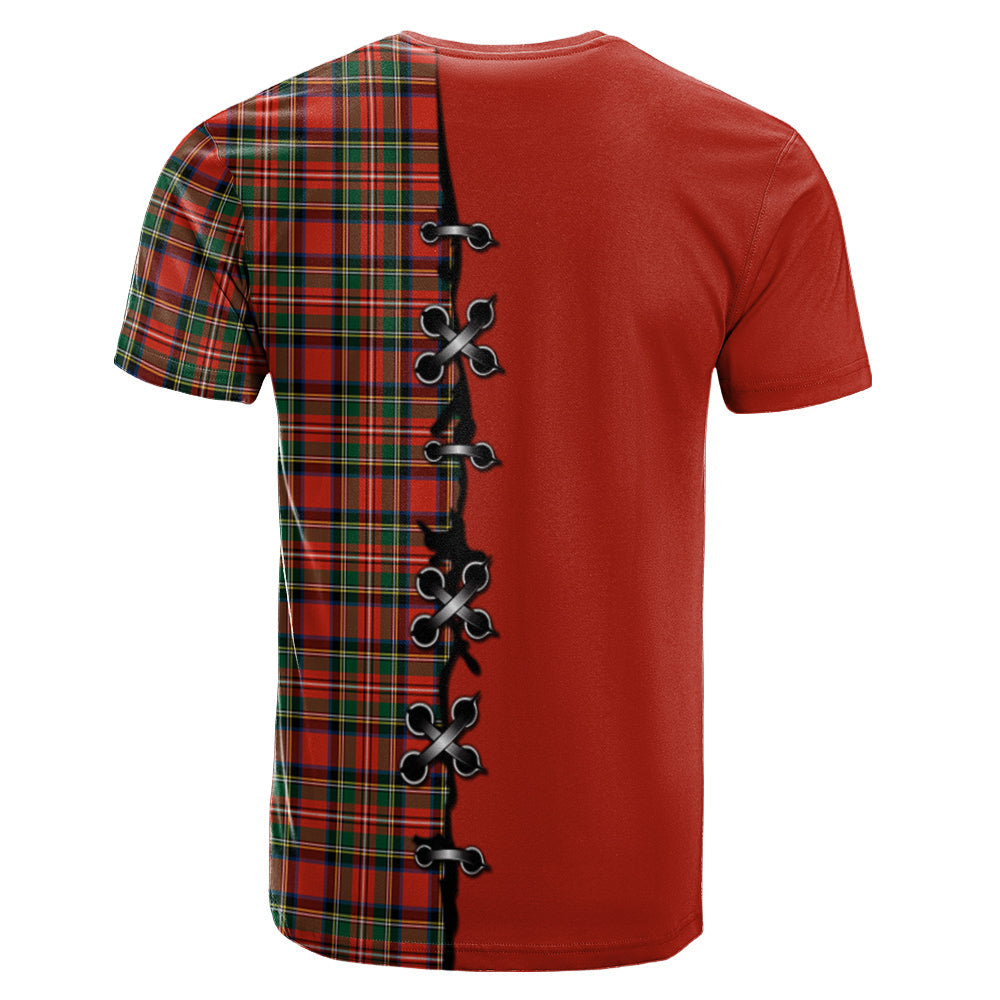 Stewart Royal Modern Tartan T-shirt - Lion Rampant And Celtic Thistle Style