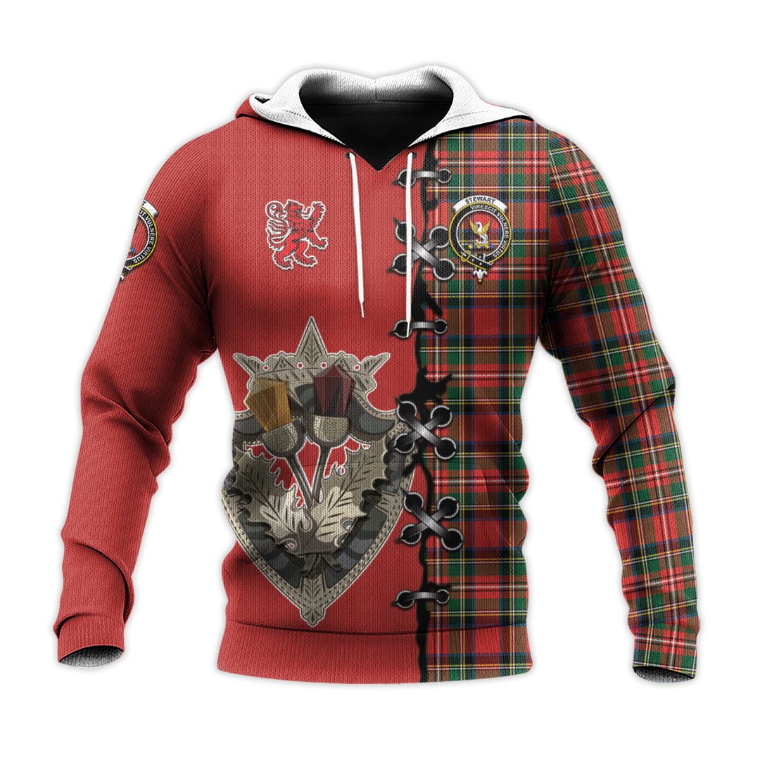 Stewart Royal Modern Tartan Hoodie - Lion Rampant And Celtic Thistle Style