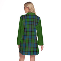 Stirling Tartan Women's Lapel Shirt Dress With Long Sleeve