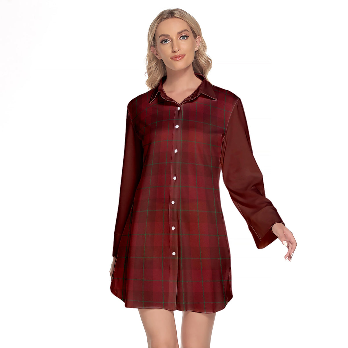 Stirling Of Keir Tartan Women's Lapel Shirt Dress With Long Sleeve