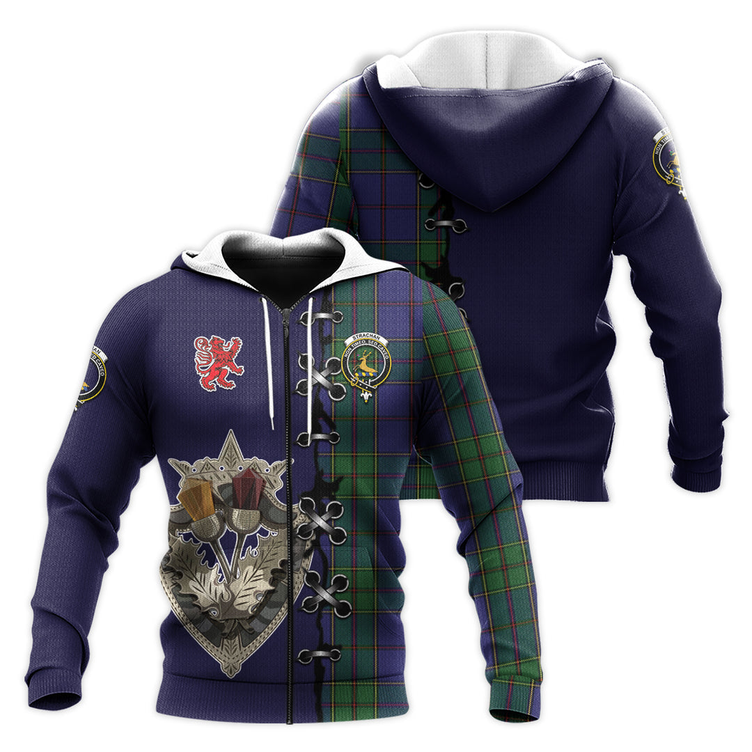 Strachan Tartan Hoodie - Lion Rampant And Celtic Thistle Style
