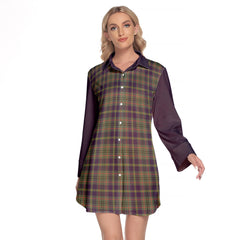 Taylor Weathered Tartan Women's Lapel Shirt Dress With Long Sleeve