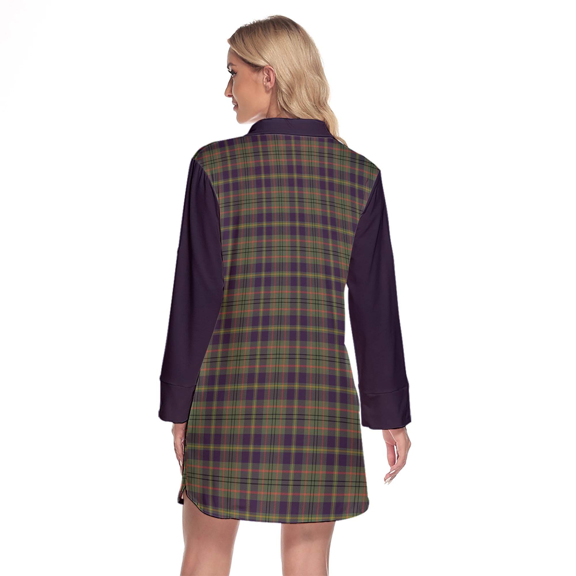 Taylor Weathered Tartan Women's Lapel Shirt Dress With Long Sleeve