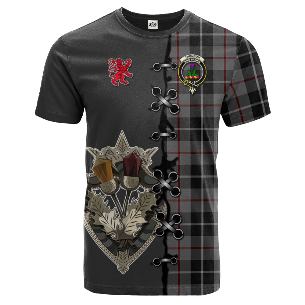 Thompson Grey Tartan T-shirt - Lion Rampant And Celtic Thistle Style