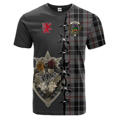 Thompson Grey Tartan T-shirt - Lion Rampant And Celtic Thistle Style