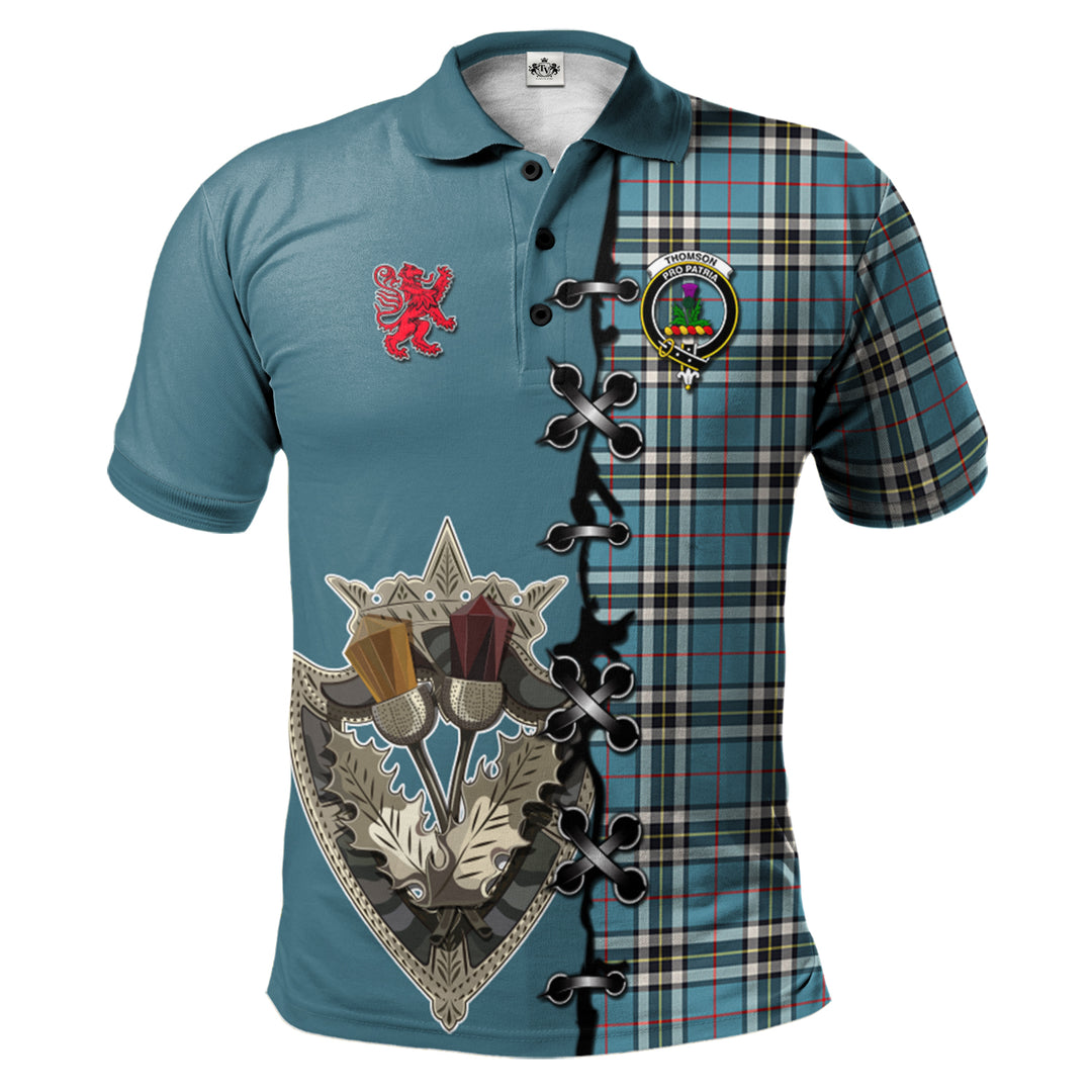 Thomson Tartan Polo Shirt - Lion Rampant And Celtic Thistle Style