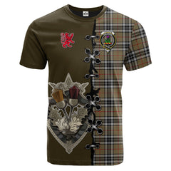 Thomson Camel Tartan T-shirt - Lion Rampant And Celtic Thistle Style