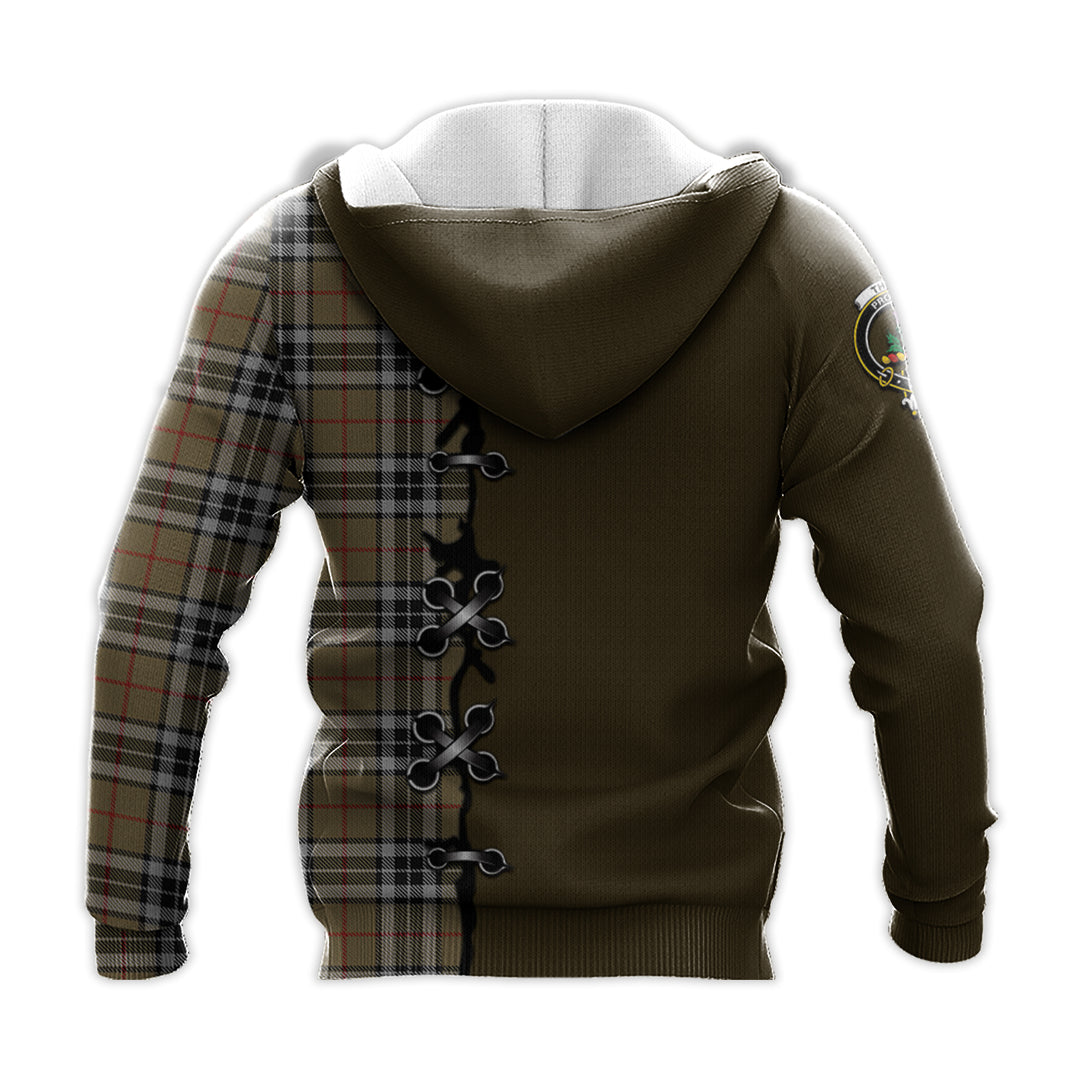 Thomson Camel Tartan Hoodie - Lion Rampant And Celtic Thistle Style
