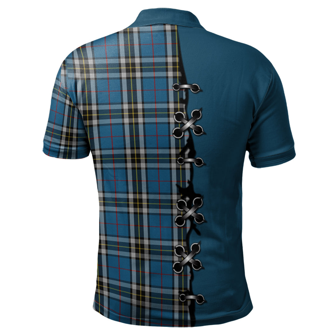 Thomson Dress Blue Tartan Polo Shirt - Lion Rampant And Celtic Thistle Style