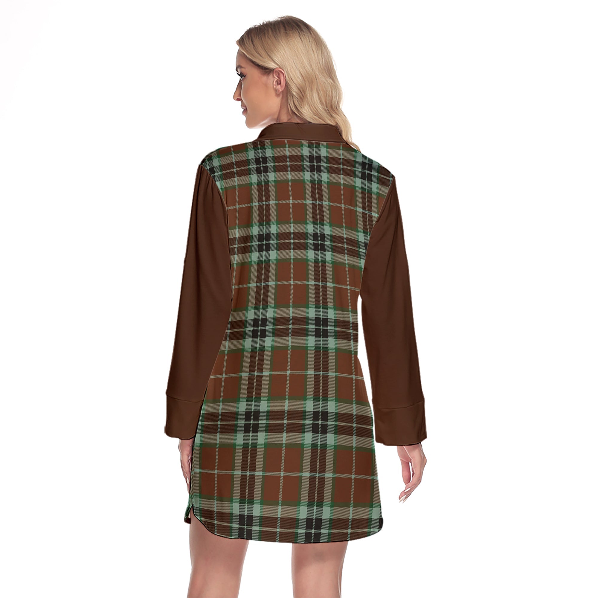 Thomson Hunting Modern Tartan Women's Lapel Shirt Dress With Long Sleeve