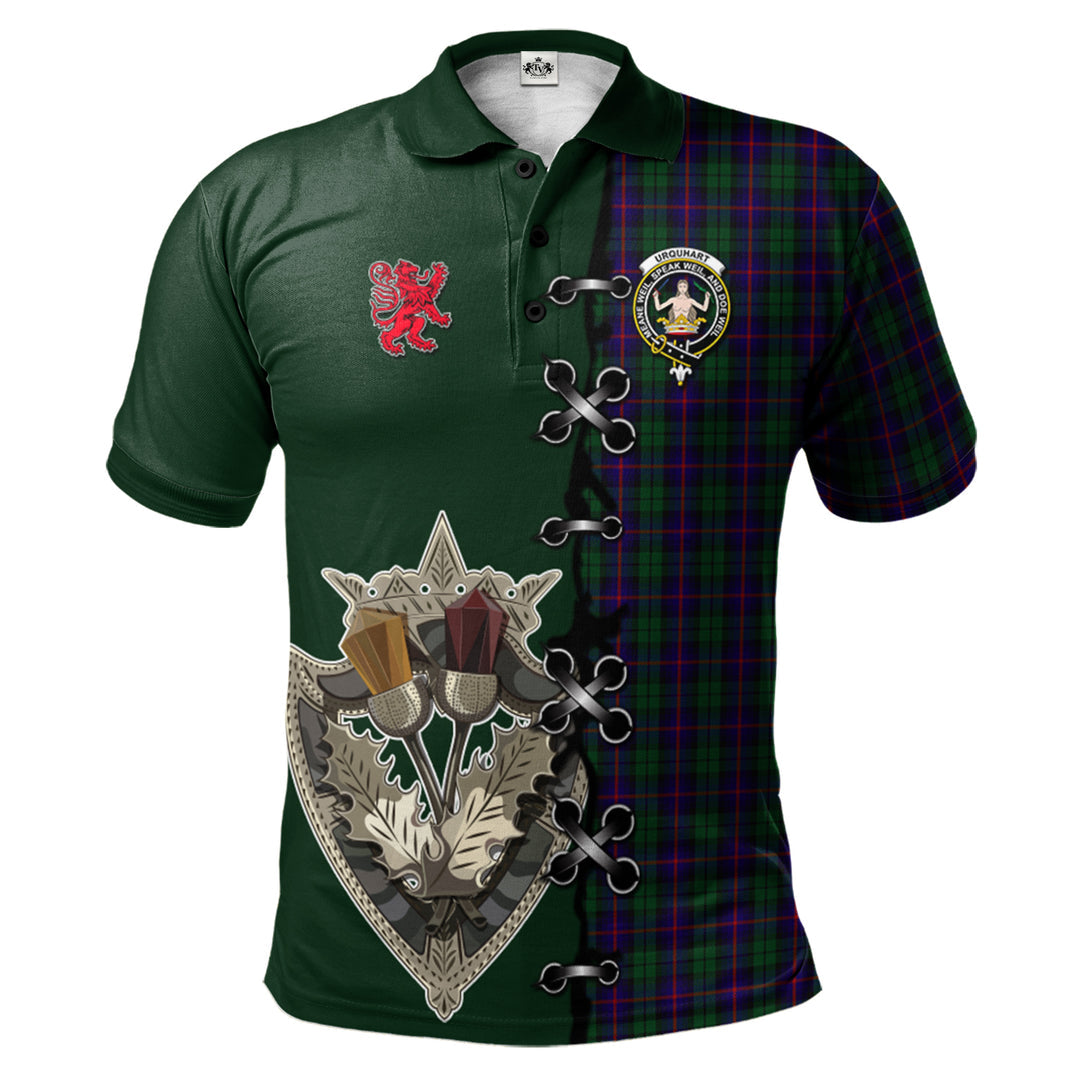 Urquhart Tartan Polo Shirt - Lion Rampant And Celtic Thistle Style