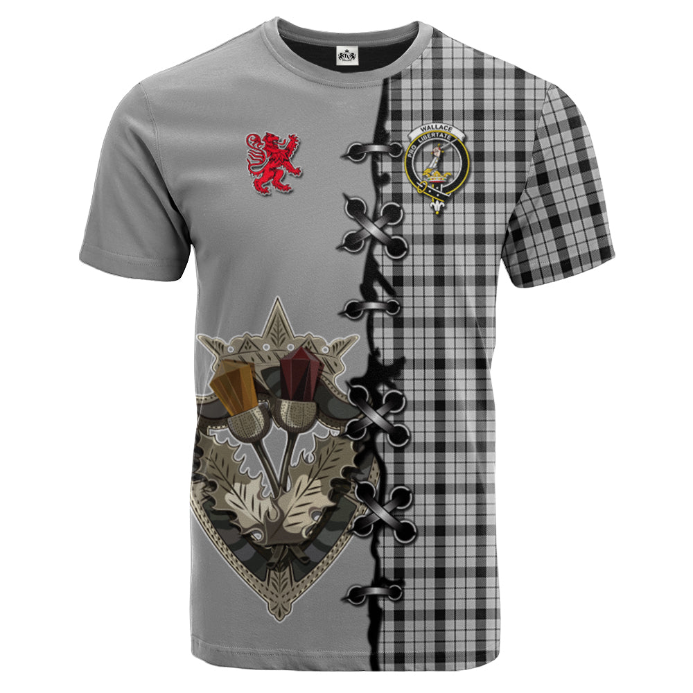 Wallace Dress Tartan T-shirt - Lion Rampant And Celtic Thistle Style
