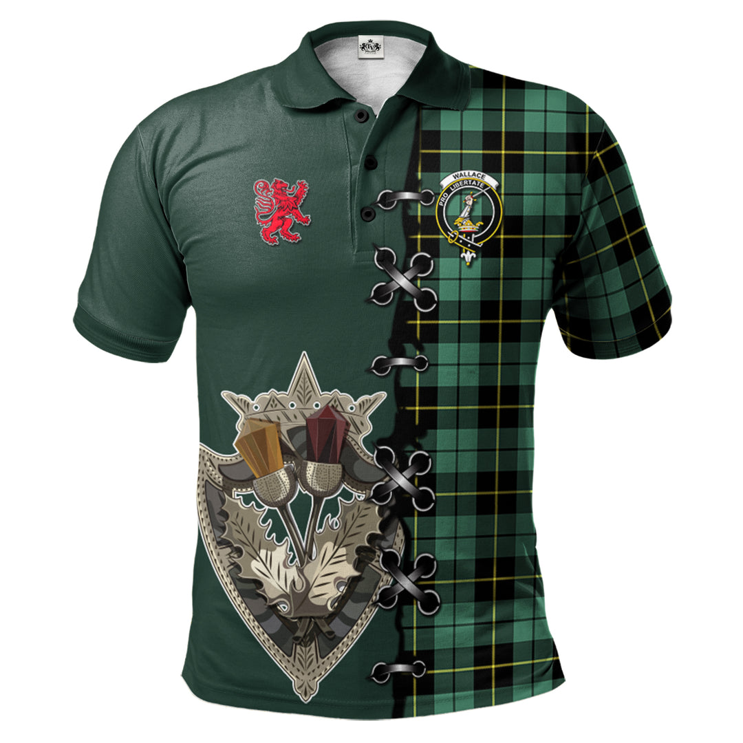Wallace Hunting Ancient Tartan Polo Shirt - Lion Rampant And Celtic Thistle Style