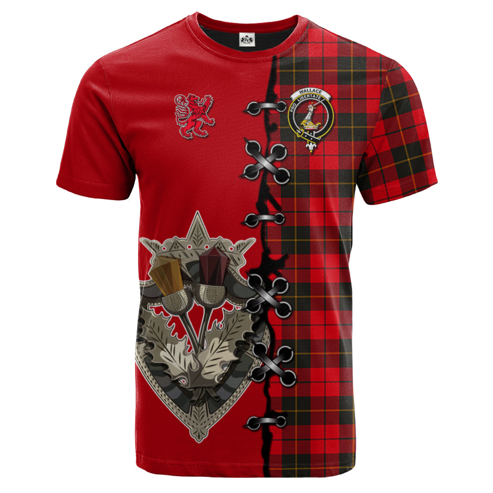 Wallace Weathered Tartan T-shirt - Lion Rampant And Celtic Thistle Style