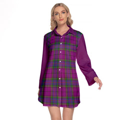 Wardlaw Modern Tartan Women's Lapel Shirt Dress With Long Sleeve