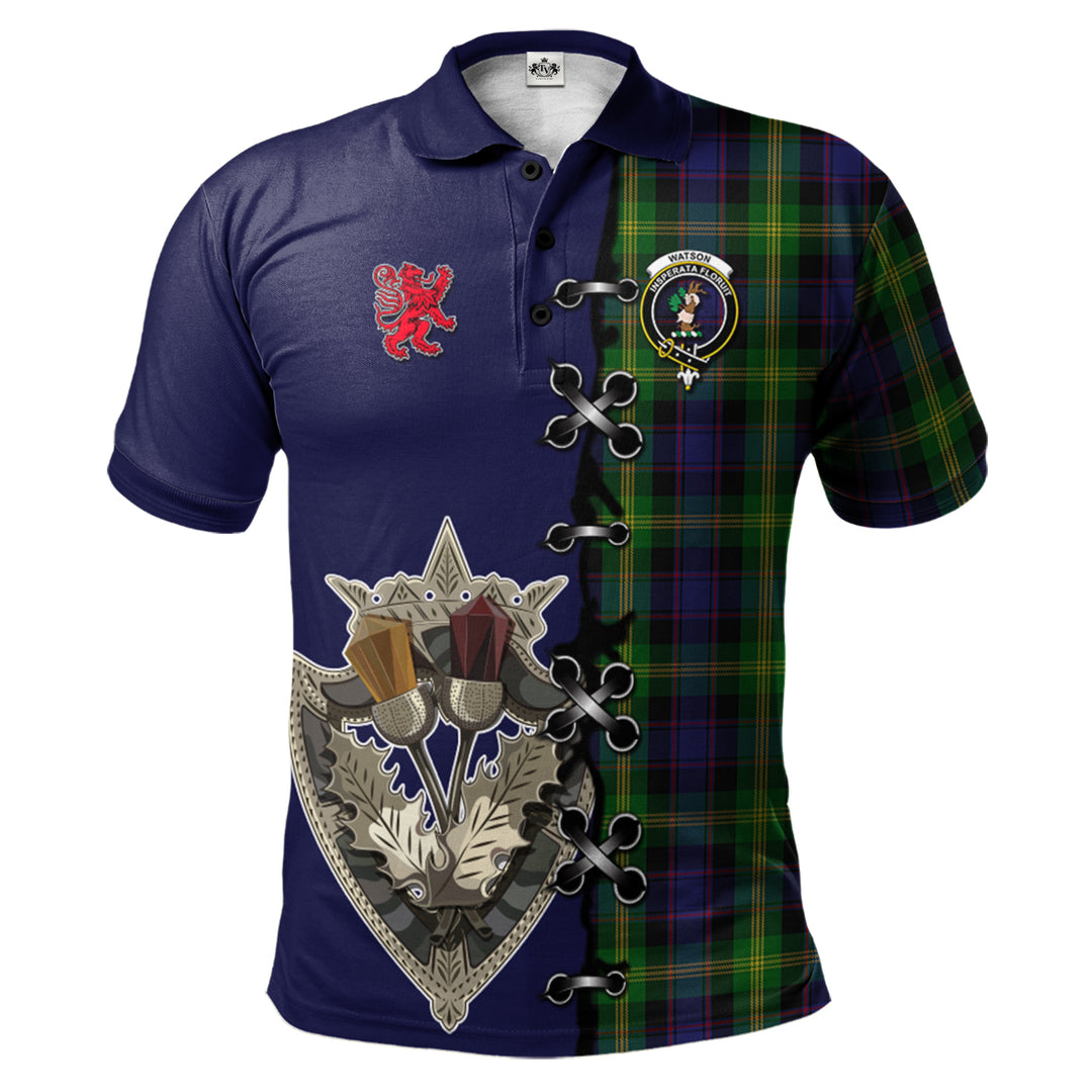 Watson Tartan Polo Shirt - Lion Rampant And Celtic Thistle Style