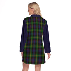 Watson Tartan Women's Lapel Shirt Dress With Long Sleeve