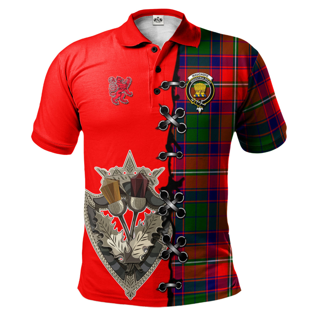 Wauchope Tartan Polo Shirt - Lion Rampant And Celtic Thistle Style
