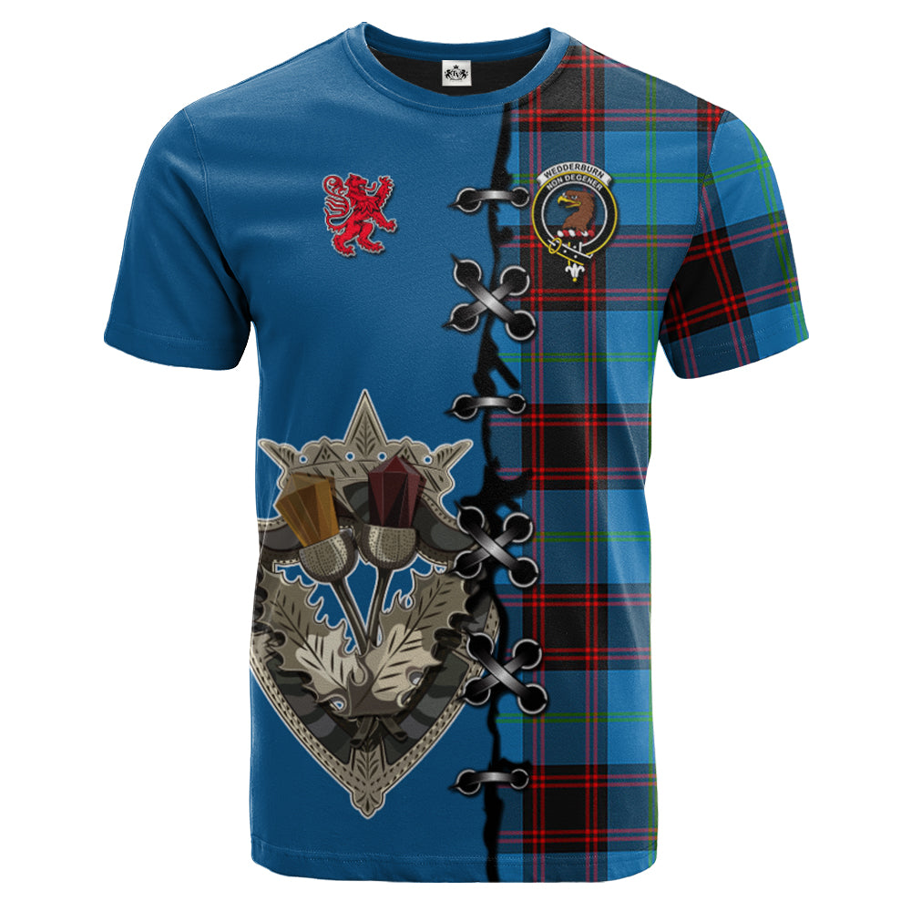 Wedderburn Tartan T-shirt - Lion Rampant And Celtic Thistle Style