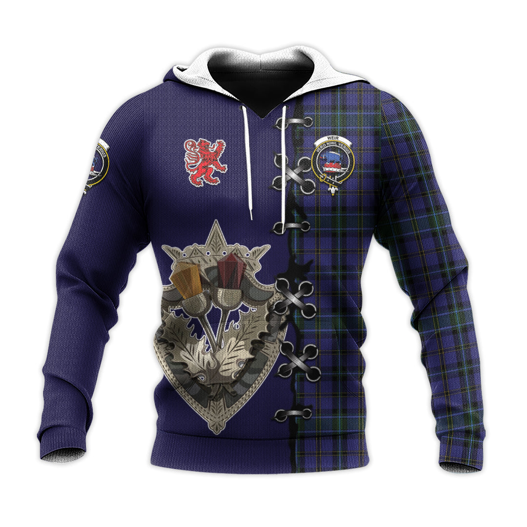 Weir Tartan Hoodie - Lion Rampant And Celtic Thistle Style