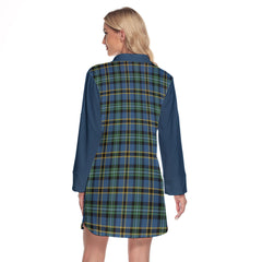 Weir Ancient Tartan Women's Lapel Shirt Dress With Long Sleeve