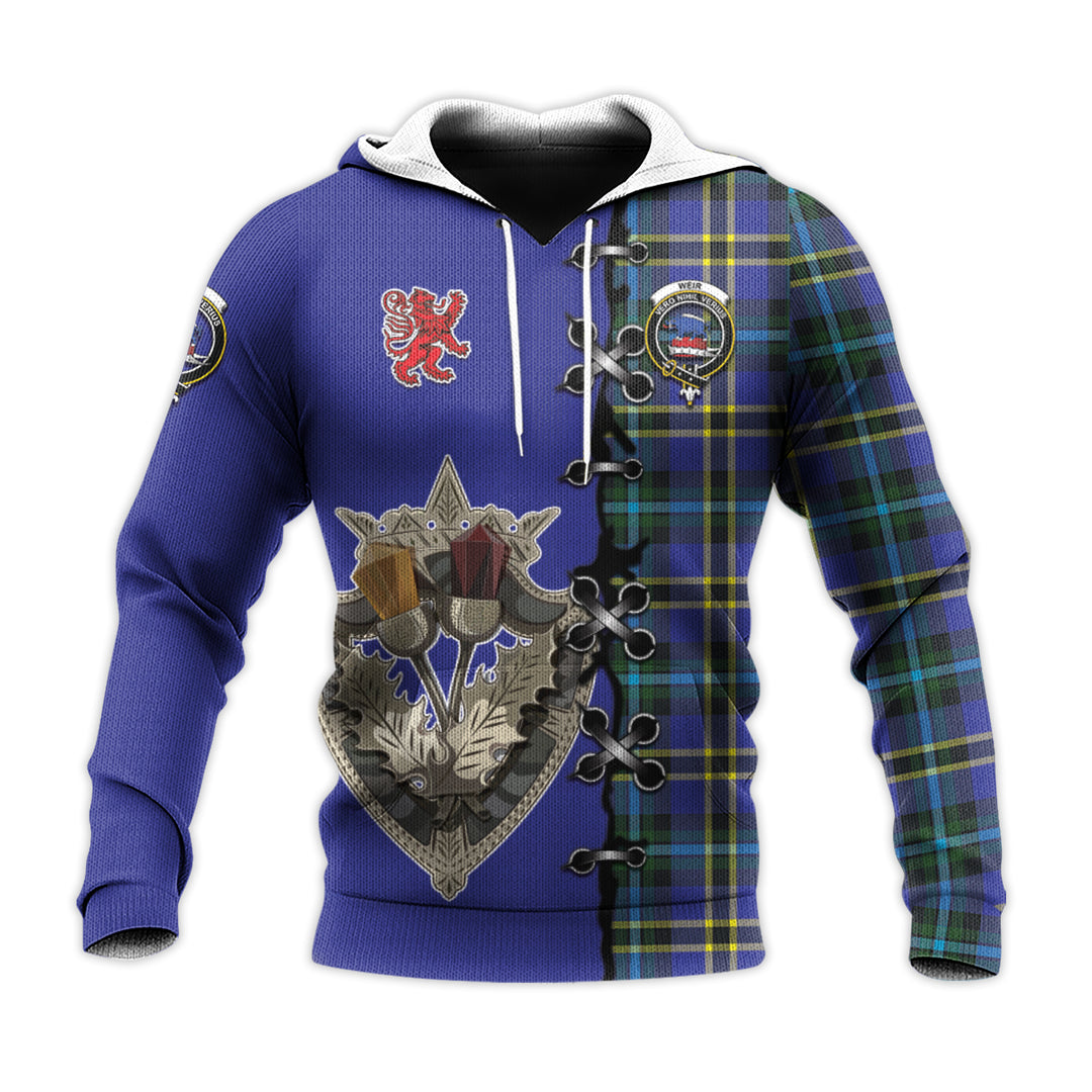 Weir Modern Tartan Hoodie - Lion Rampant And Celtic Thistle Style