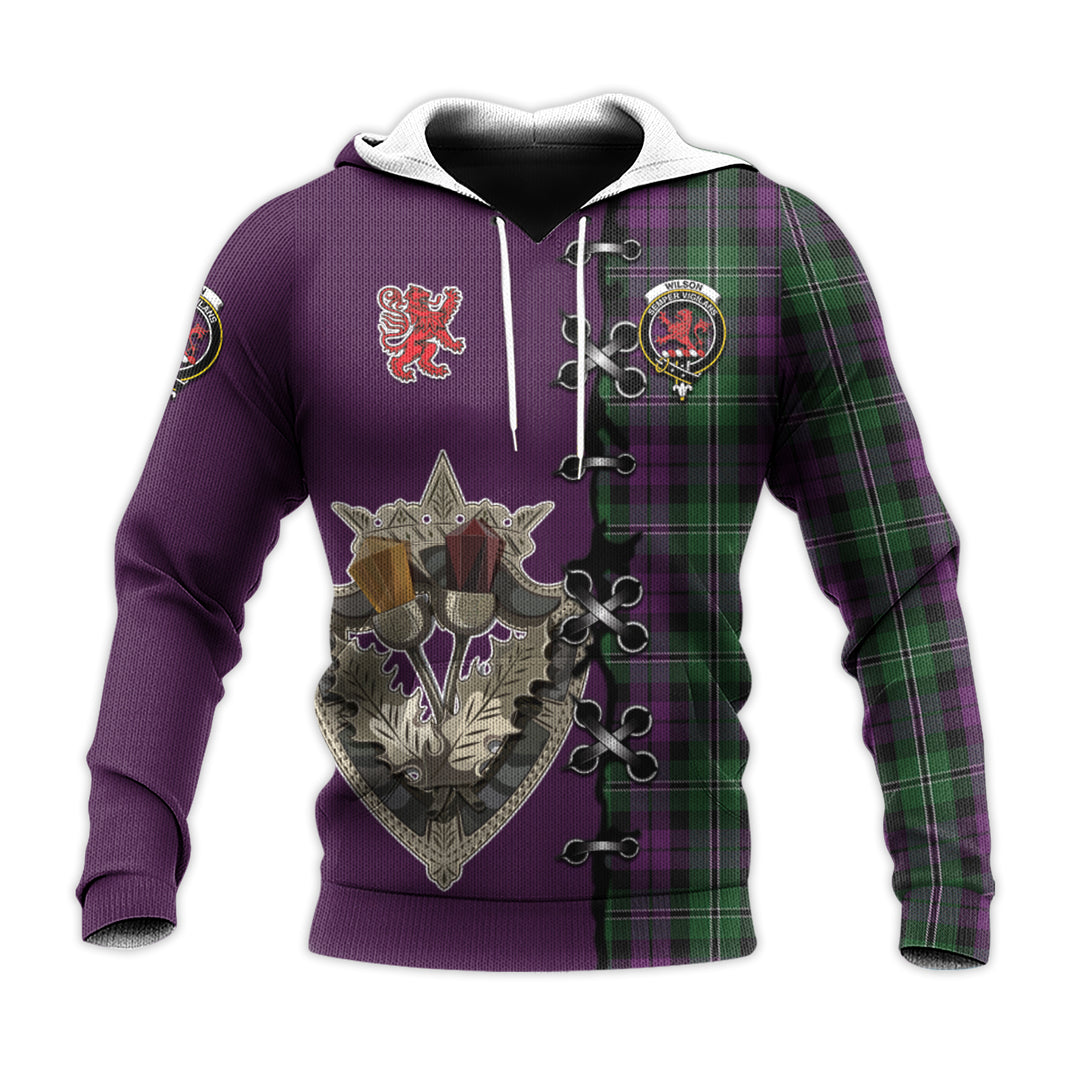 Wilson Tartan Hoodie - Lion Rampant And Celtic Thistle Style