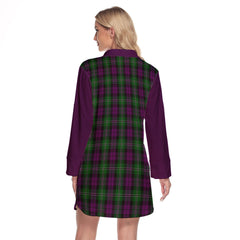 Wilson Tartan Women's Lapel Shirt Dress With Long Sleeve