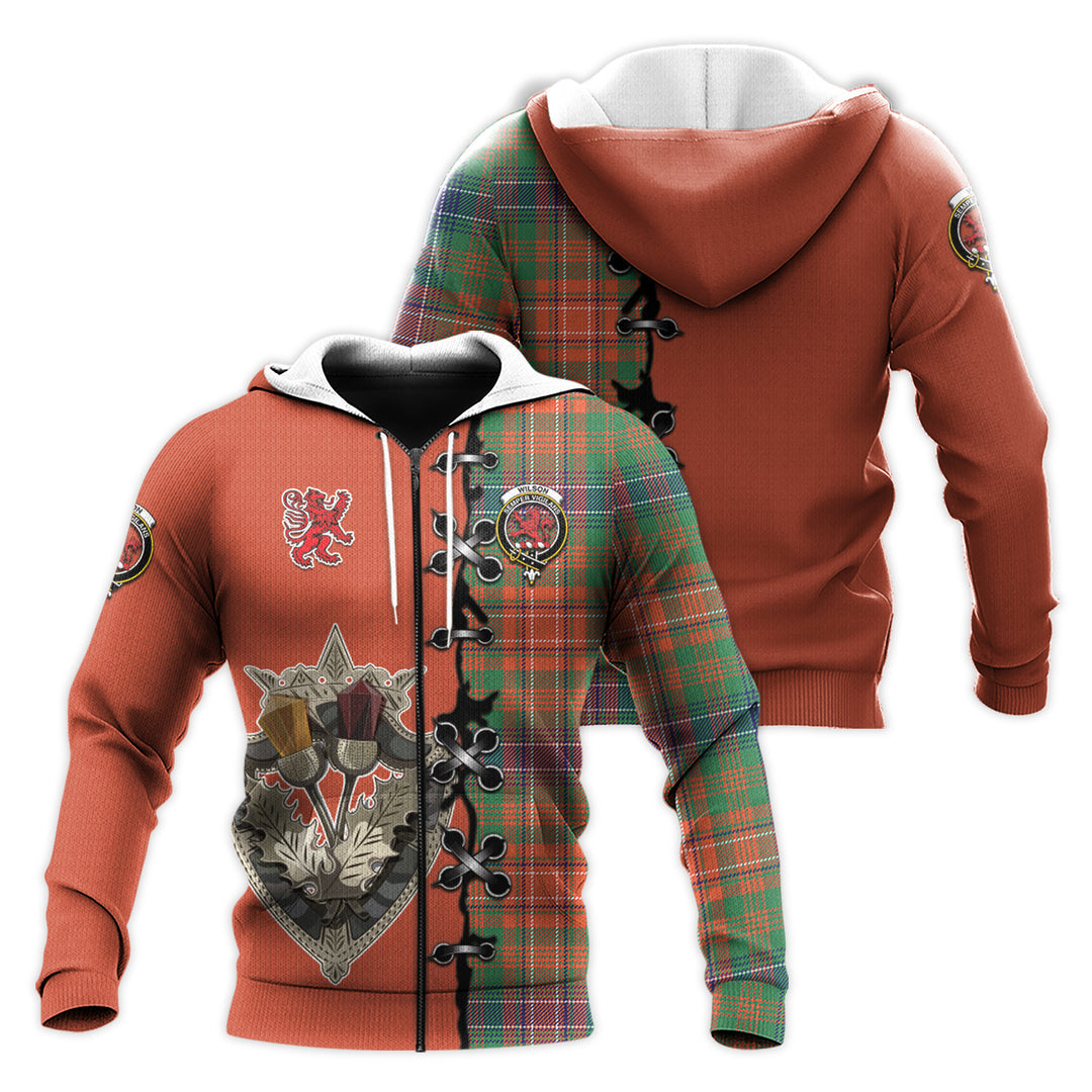 Wilson Ancient Tartan Hoodie - Lion Rampant And Celtic Thistle Style