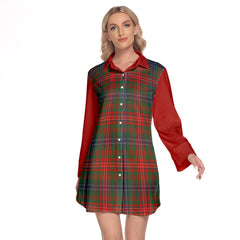 Wilson Modern Tartan Women's Lapel Shirt Dress With Long Sleeve