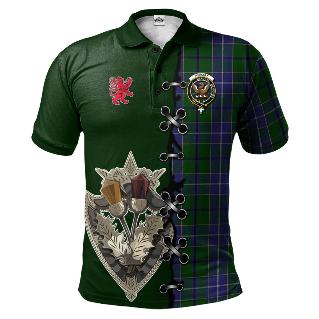 Wishart Hunting Tartan Polo Shirt - Lion Rampant And Celtic Thistle Style